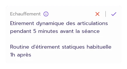 Champ échauffement dans l'application Overload